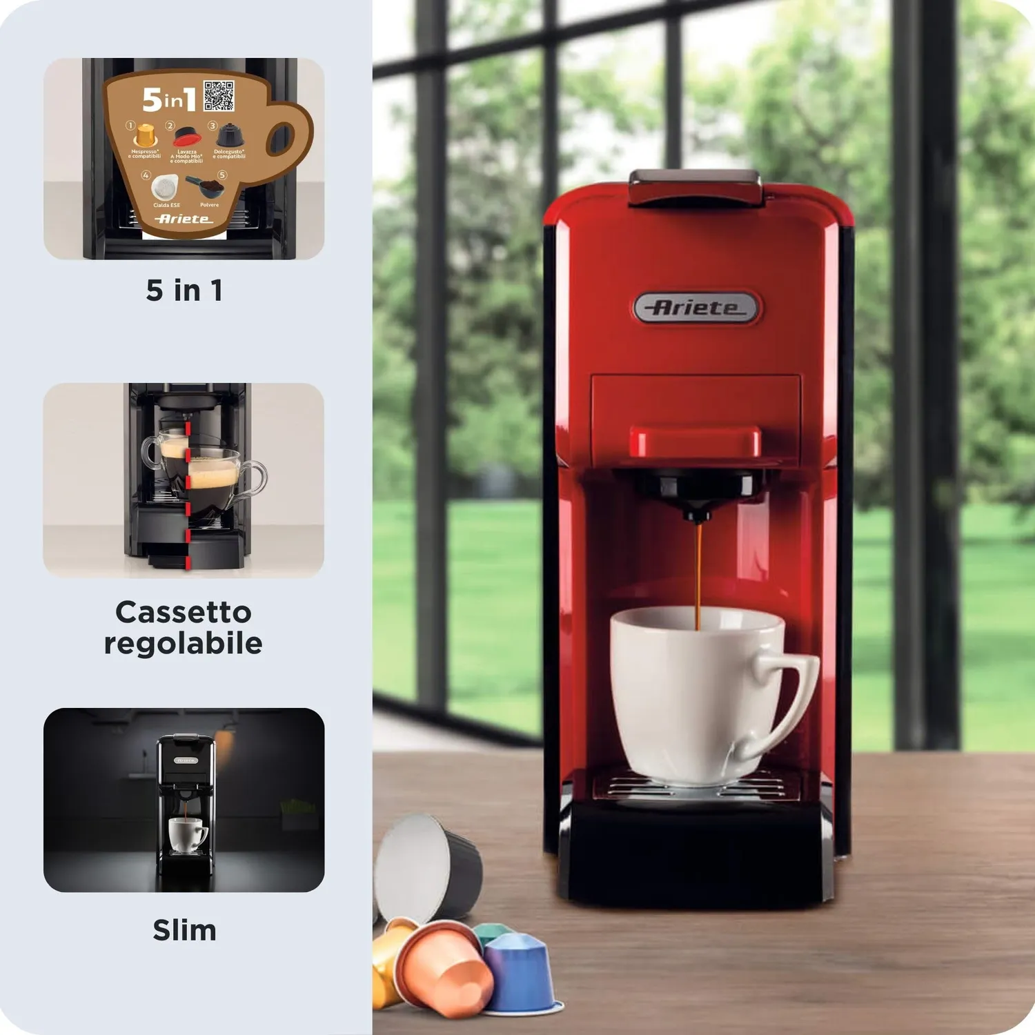 Ariete 1304 macchina caffè 19 bar rossa