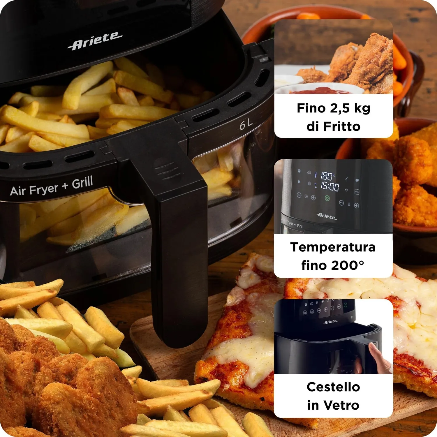 Ariete 4626 Friggitrice ad Aria 6 L Nero 8 Programmi