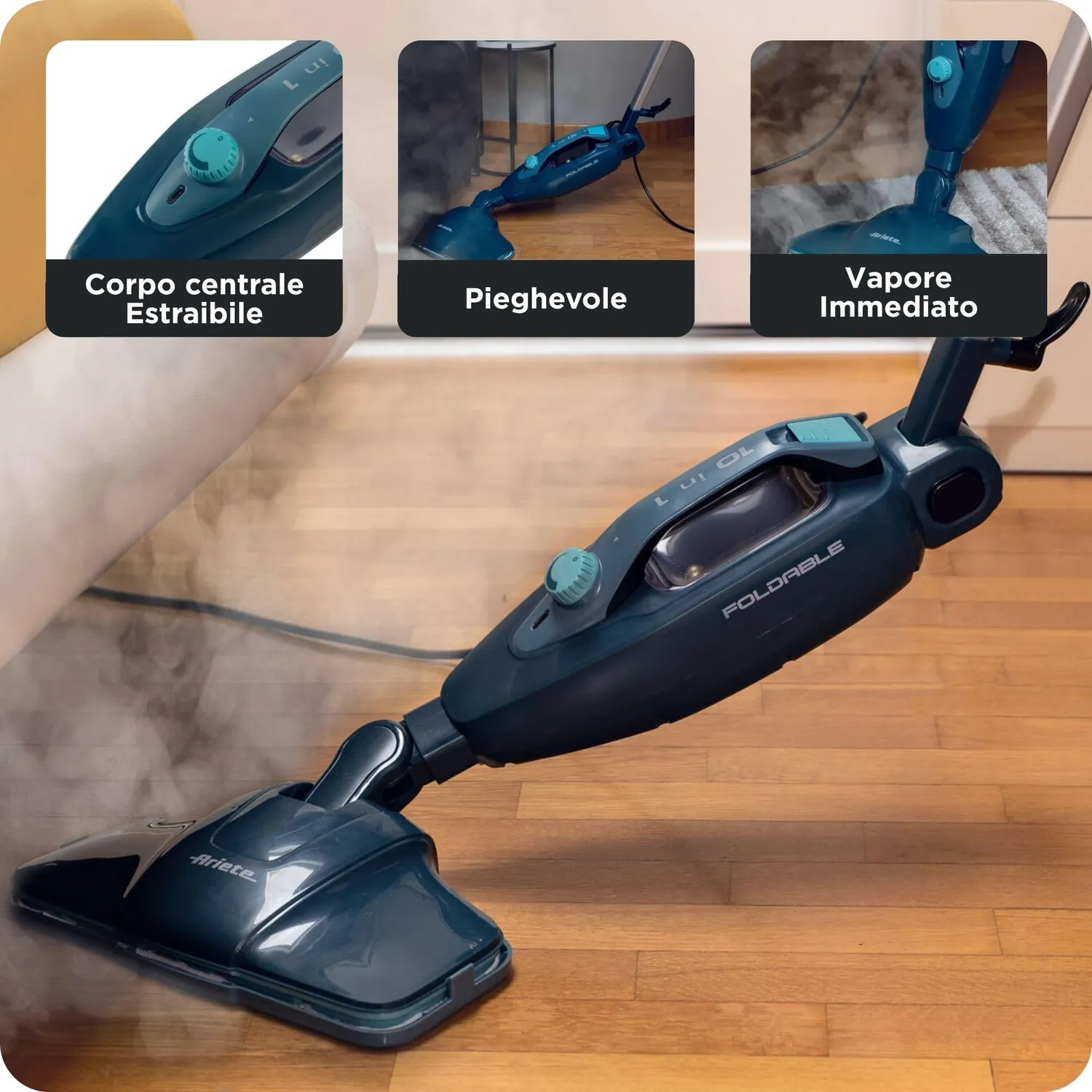 Ariete 4175 Steam Mop scopa a vapore blu pieghevole