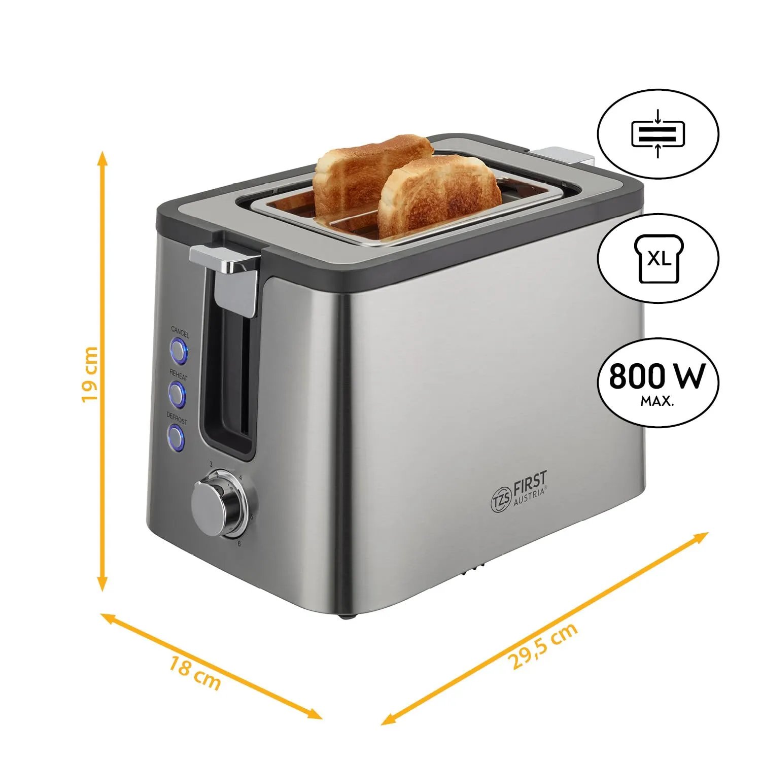 First Austria Tostapane 2 Fette Acciaio Inox 800W