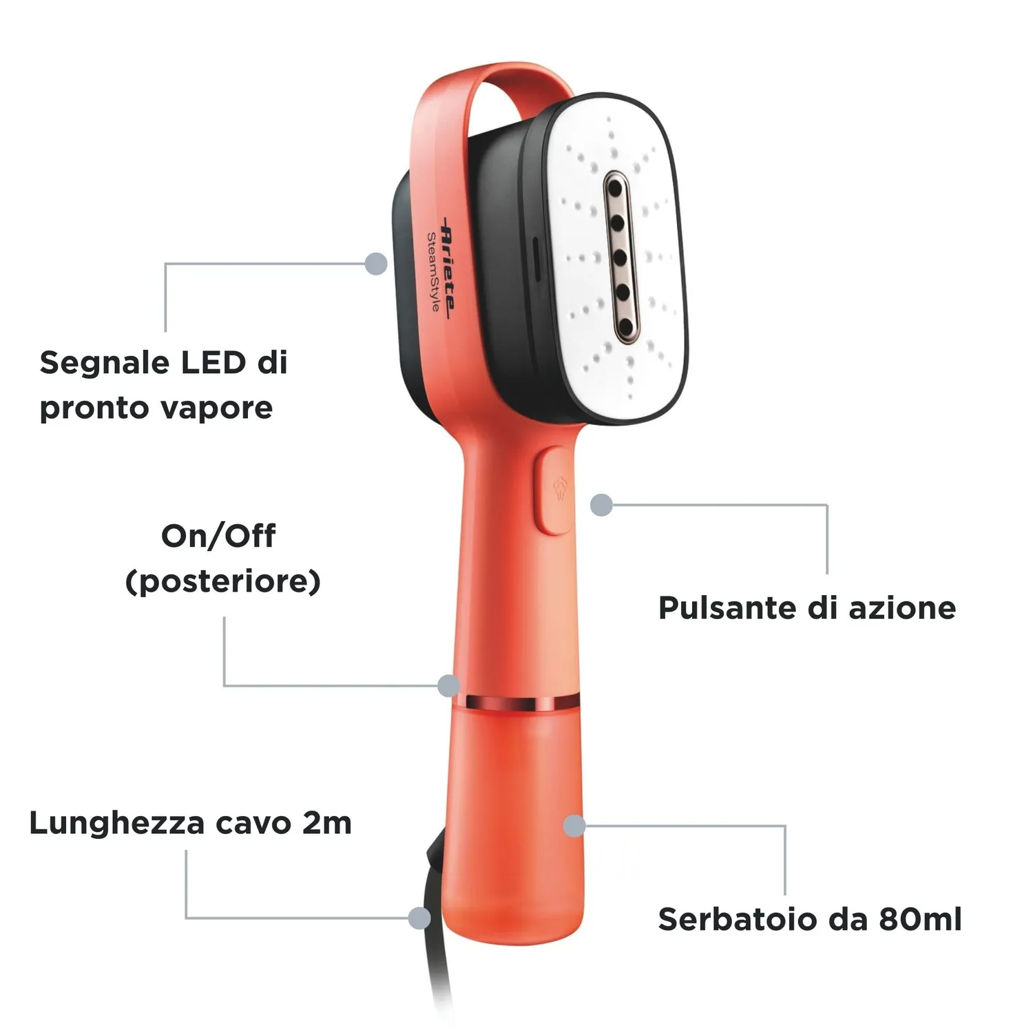 Ariete Steam Style 4301/02 ferro verticale Coral 80 ml 1200W
