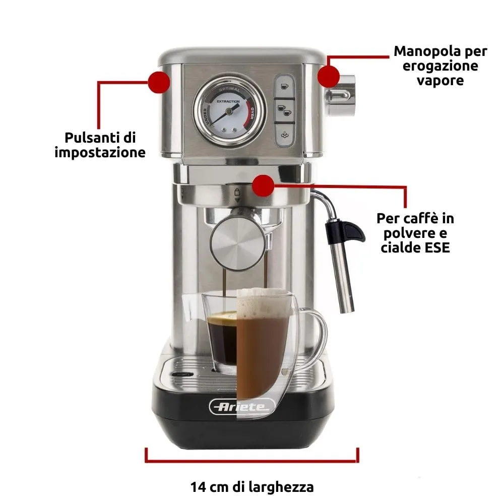 Ariete Espresso Slim Metal 1381 macchina caffe con manometro 15 bar