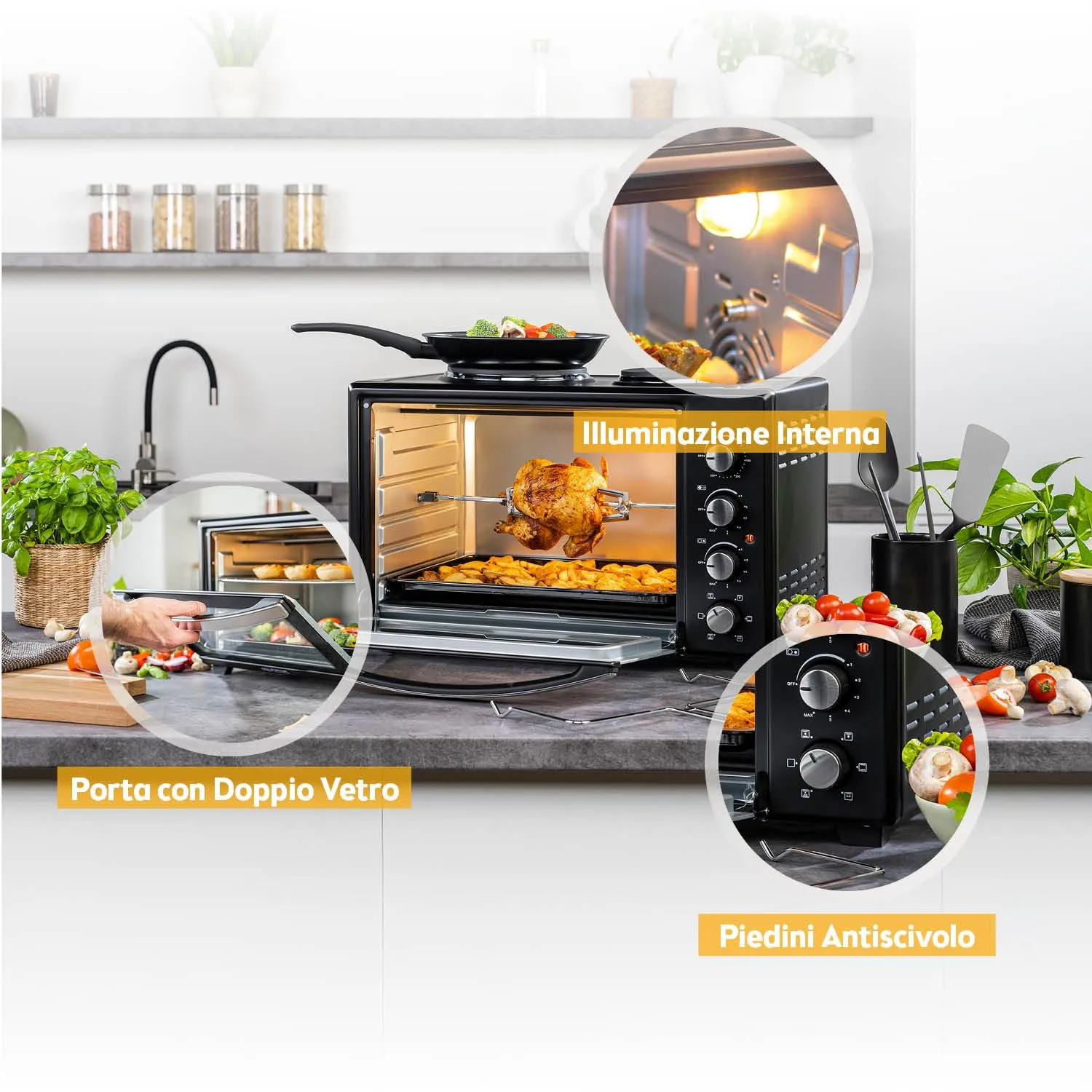 First Austria 30L mini forno con fornelli spiedo 3200W