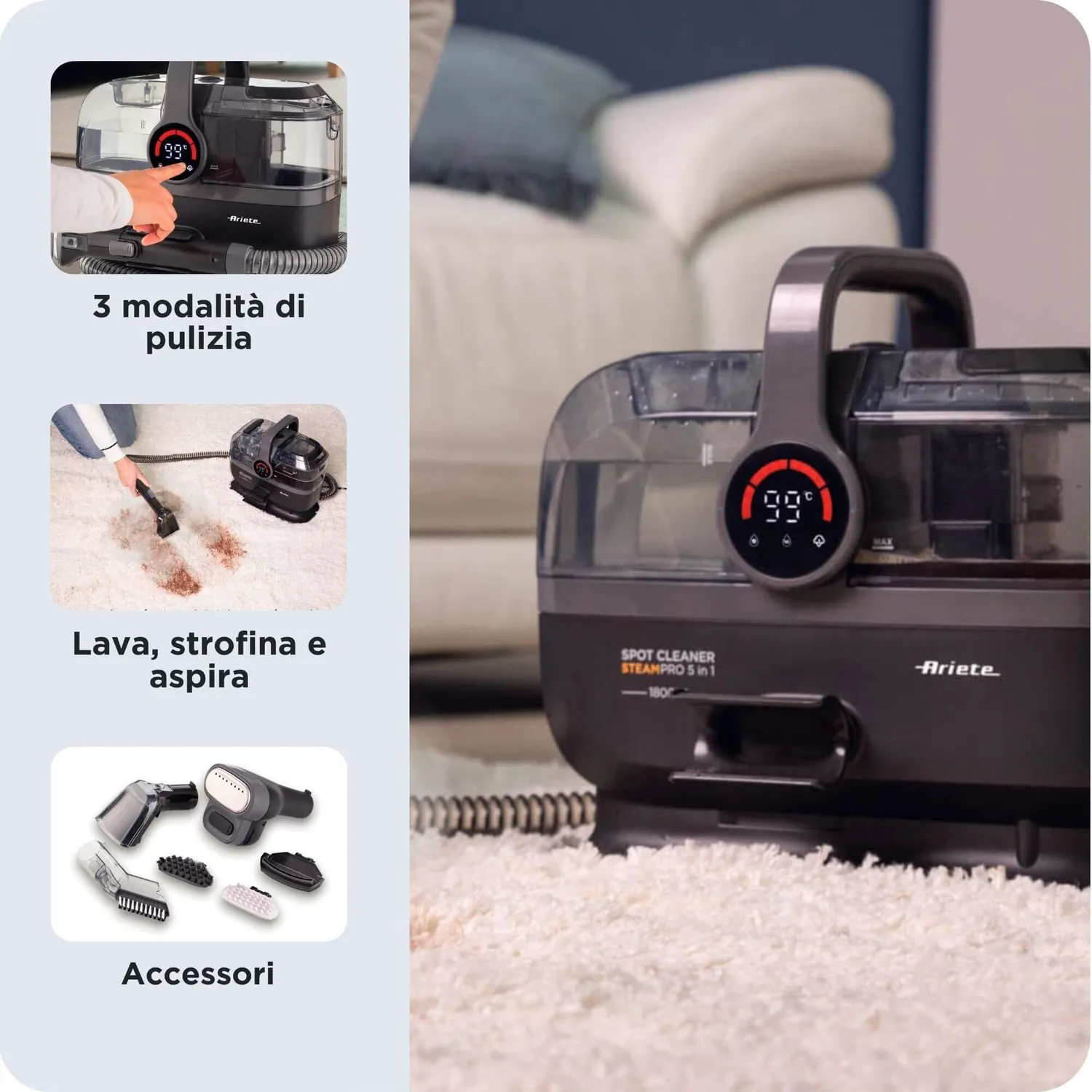 Ariete Spot Cleaner 2484 Steam PRO 5in1 pulitore Steam