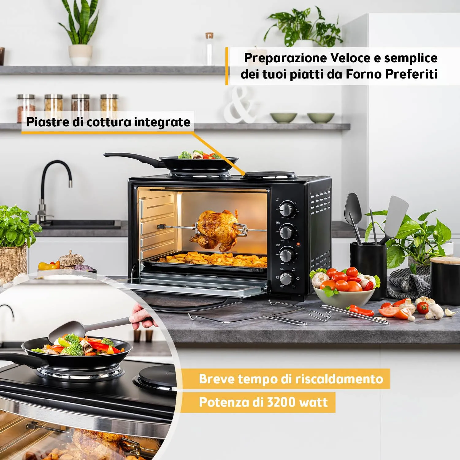 First Austria 30L mini forno con fornelli spiedo 3200W