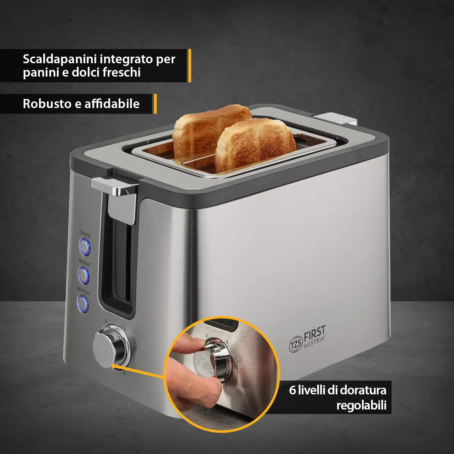 First Austria Tostapane 2 Fette Acciaio Inox 800W