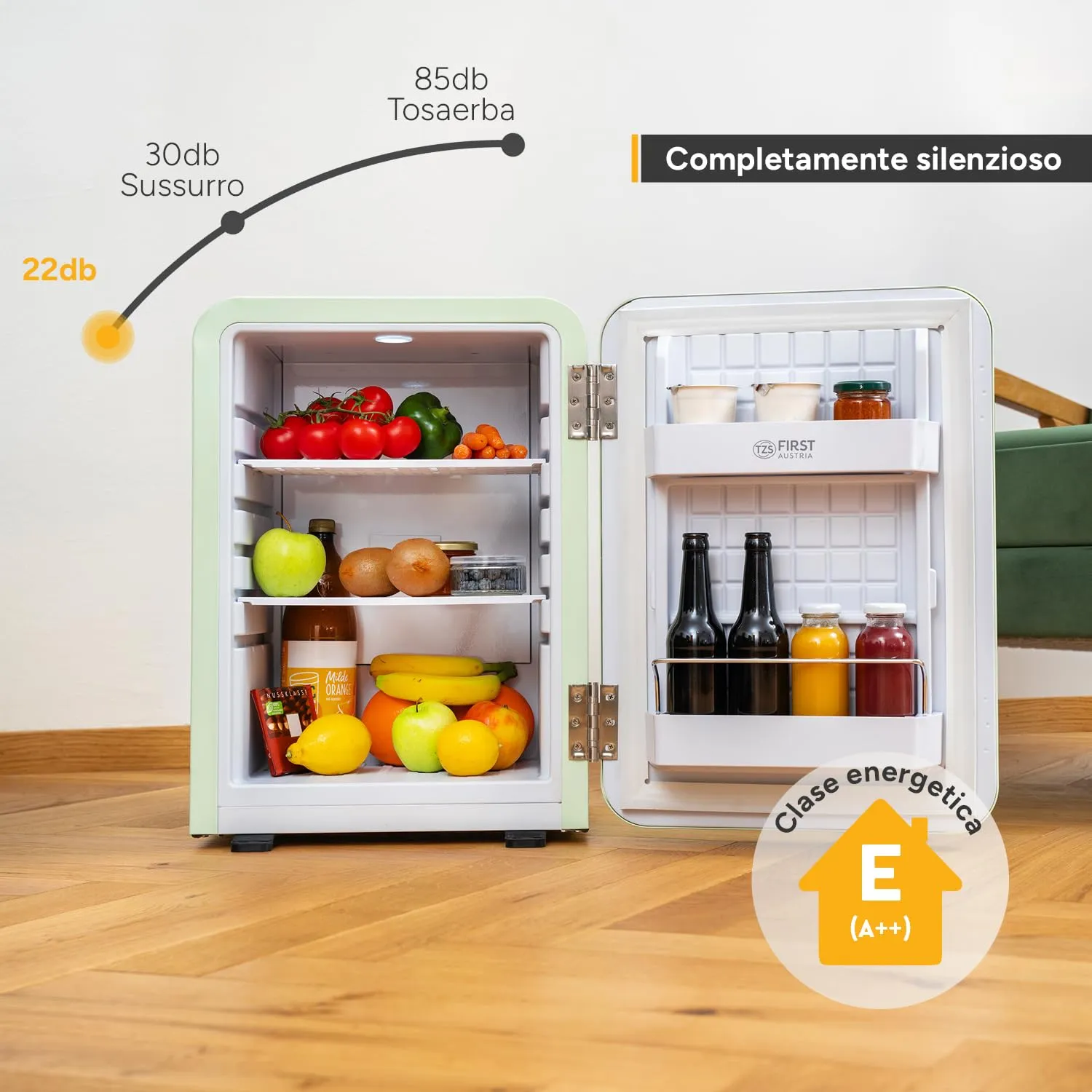 First Austria minifrigo retrò 40L verde chiaro silenzioso