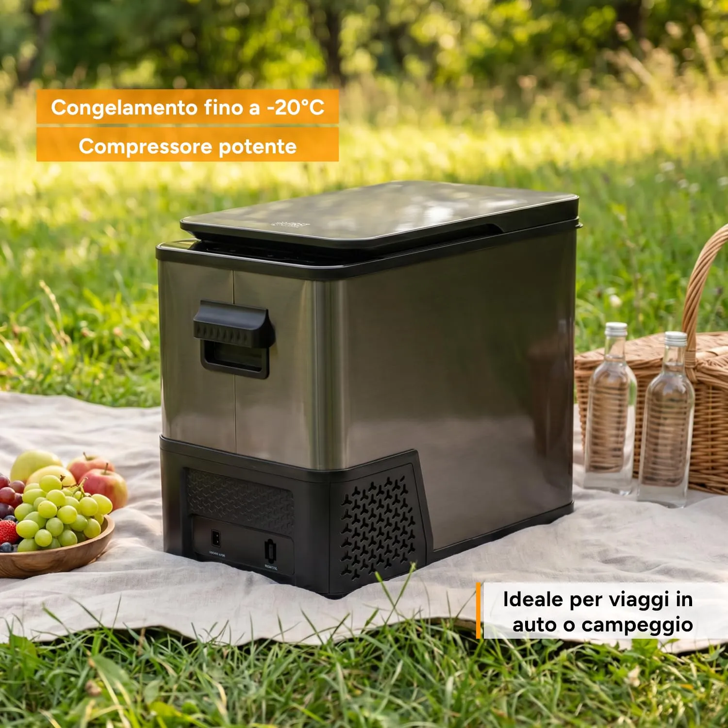 First Austria TZS Frigo a Compressore Portatile 38L Dark Steel -20°C