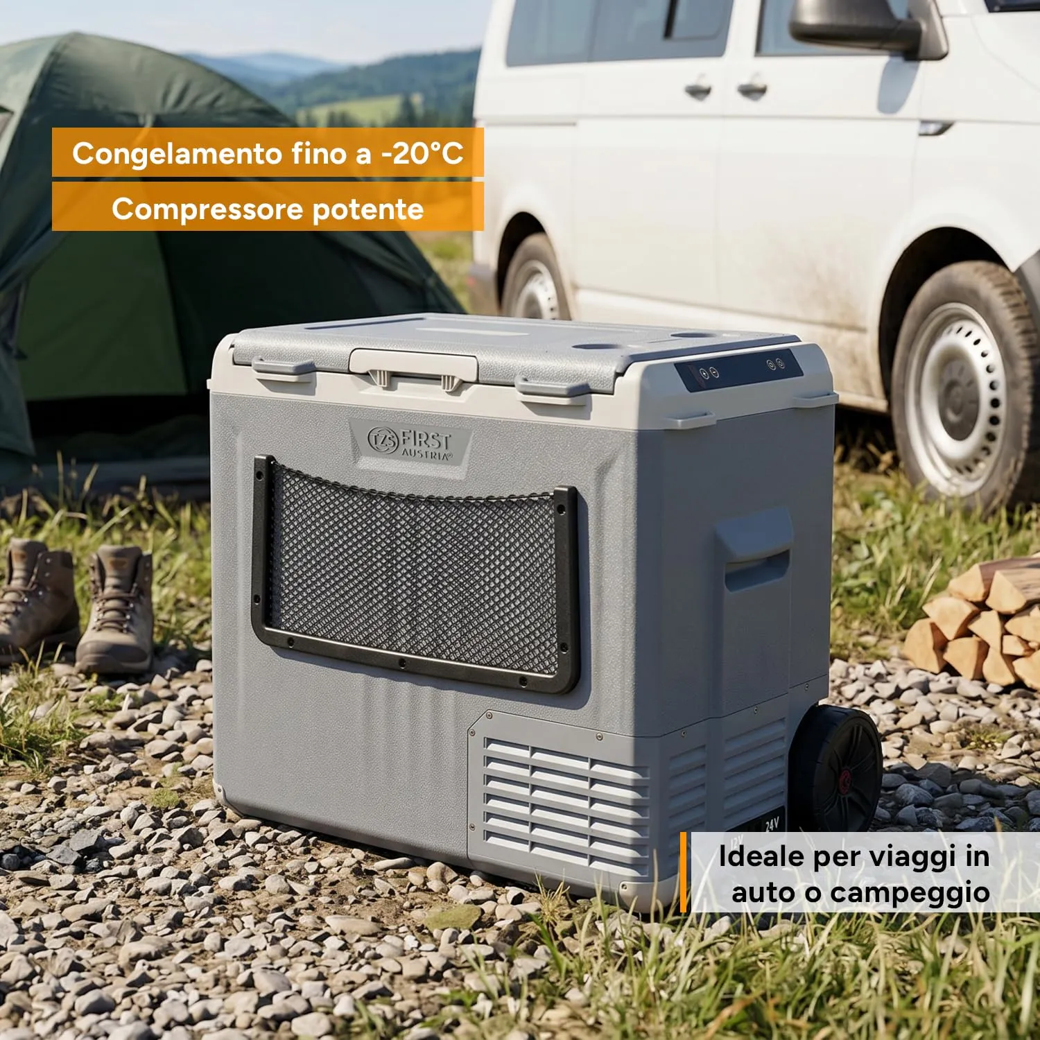 First Austria Frigo a Compressore Portatile 50L Grigio -20°C