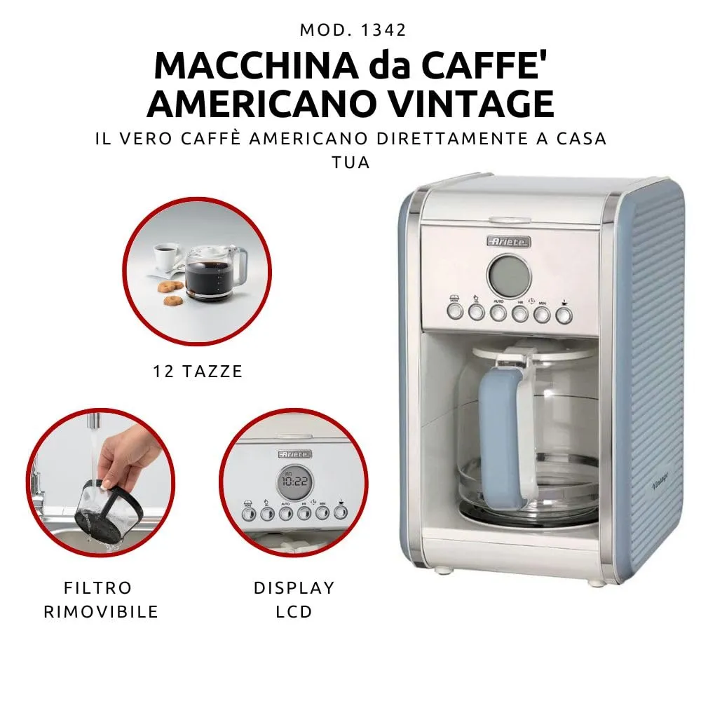 Ariete Vintage 1342 macchina caffe americano celeste 12 tazze