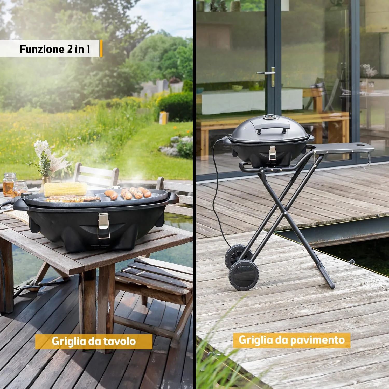 First Austria 2in1 barbecue elettrico 2400W coperchio