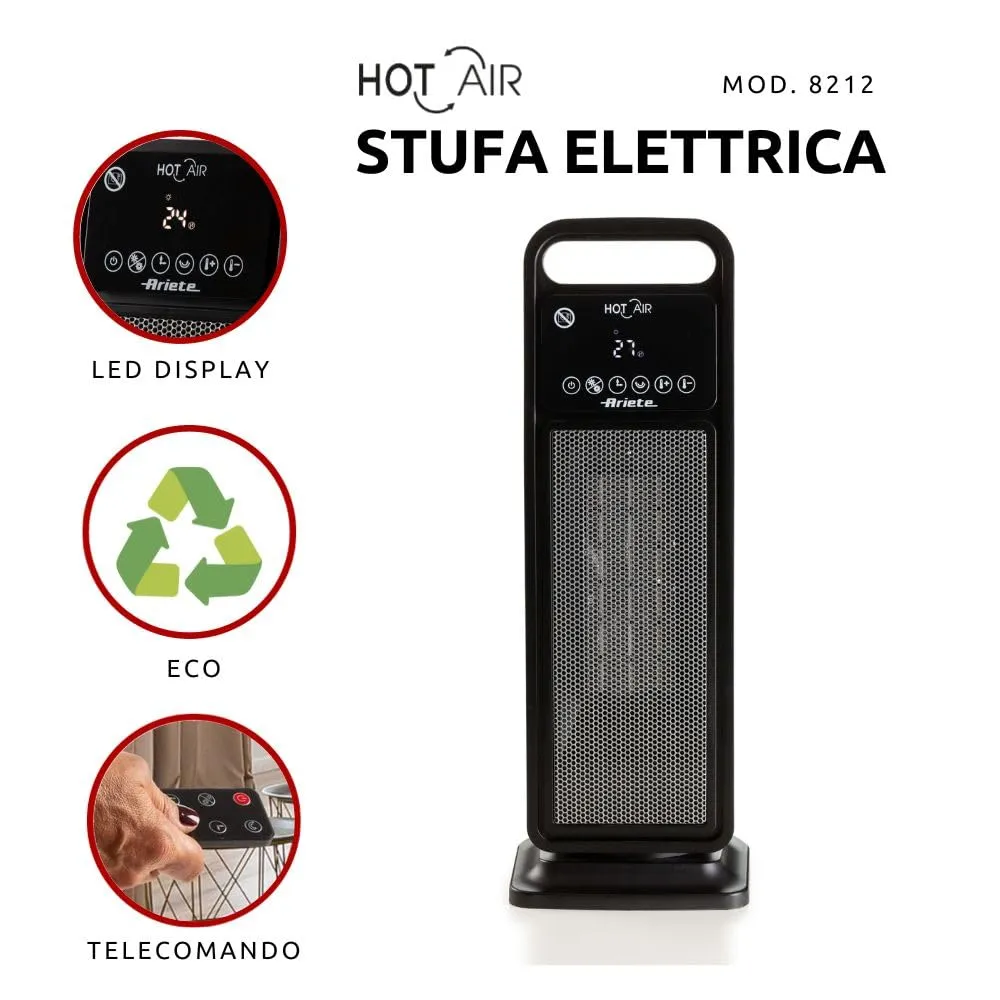 Ariete 8212 stufa elettrica ceramica torre 2000W nera
