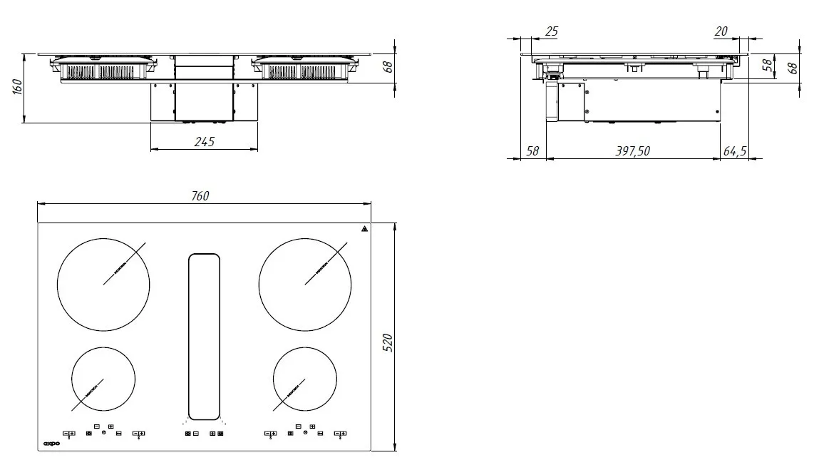 Akpo WK-9 Tytan piano induzione con cappa