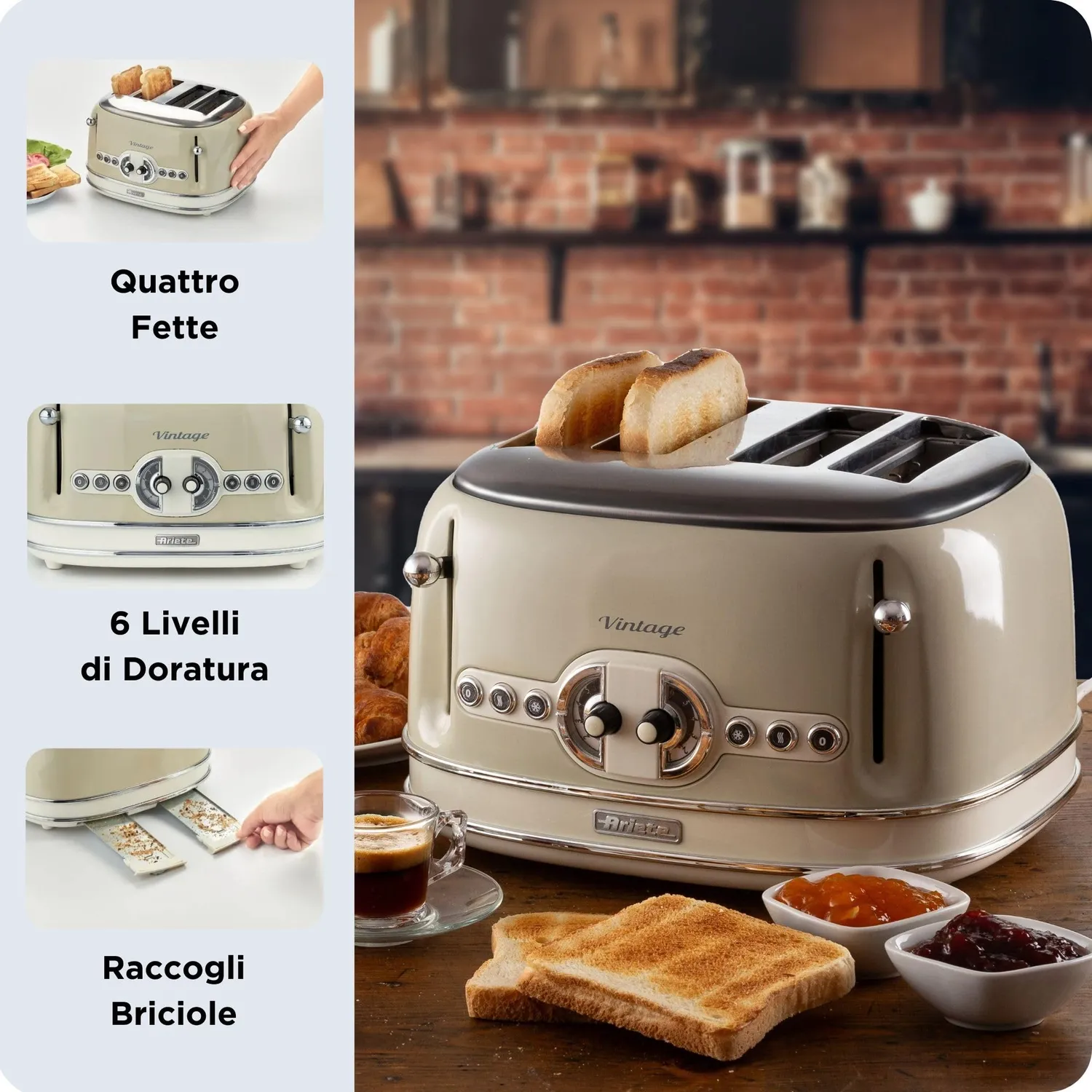 Ariete Vintage 156 Tostapane 4 Fette Beige 1600W