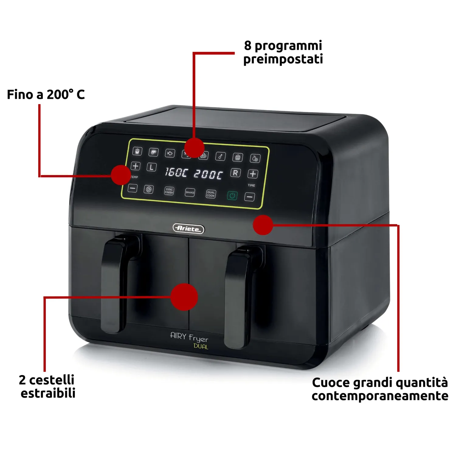 Ariete 4623 Airy Fryer Dual friggitrice 8L nera