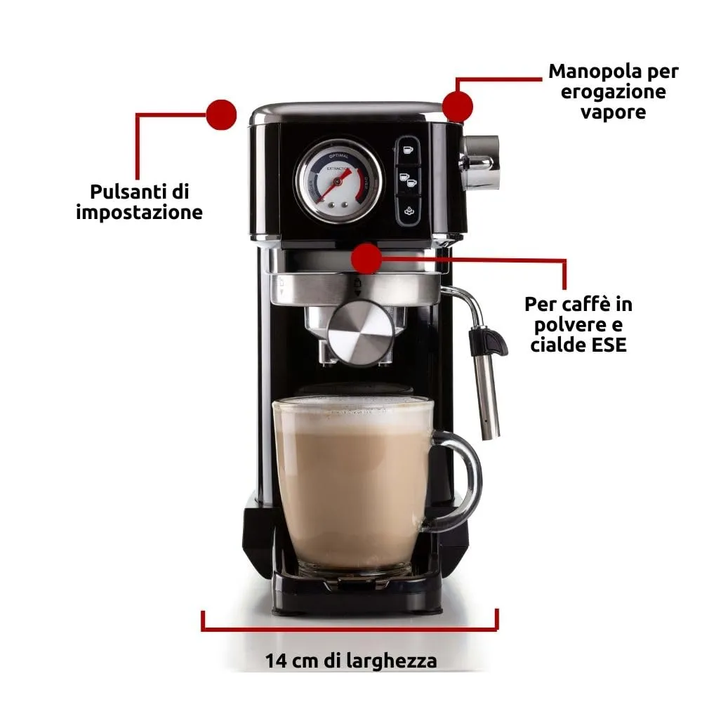Ariete 1381 Espresso Slim Metal Macchina Caffè Nero 15 Bar