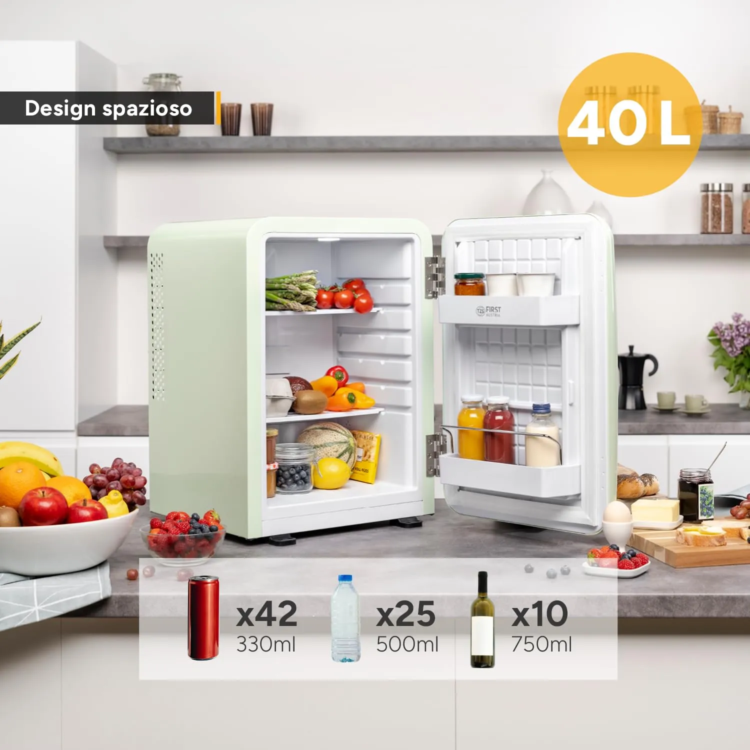 First Austria minifrigo retrò 40L verde chiaro silenzioso