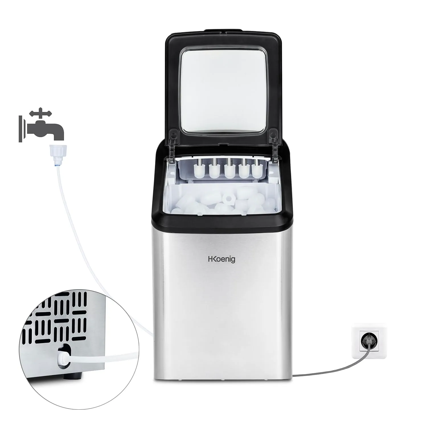 H.Koenig KBP40 macchina del ghiaccio 2,8 L inox 15kg