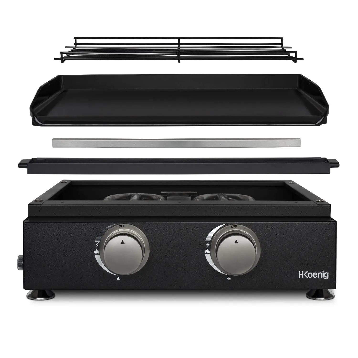 Koenig PLX1022 plancha a gas 2 fuochi nera 350°