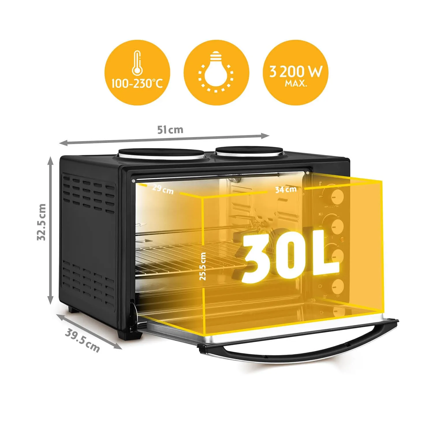 First Austria 30L mini forno con fornelli spiedo 3200W