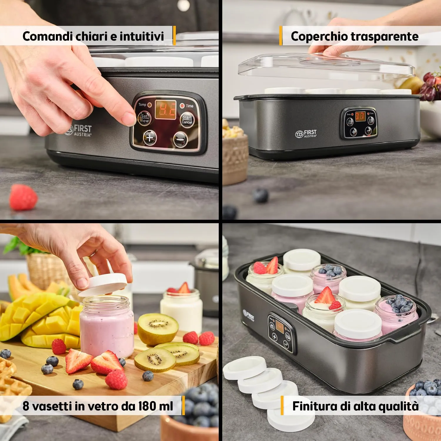 First Austria Yogurtiera Elettrica 8 Vasetti Grigio 1,4L
