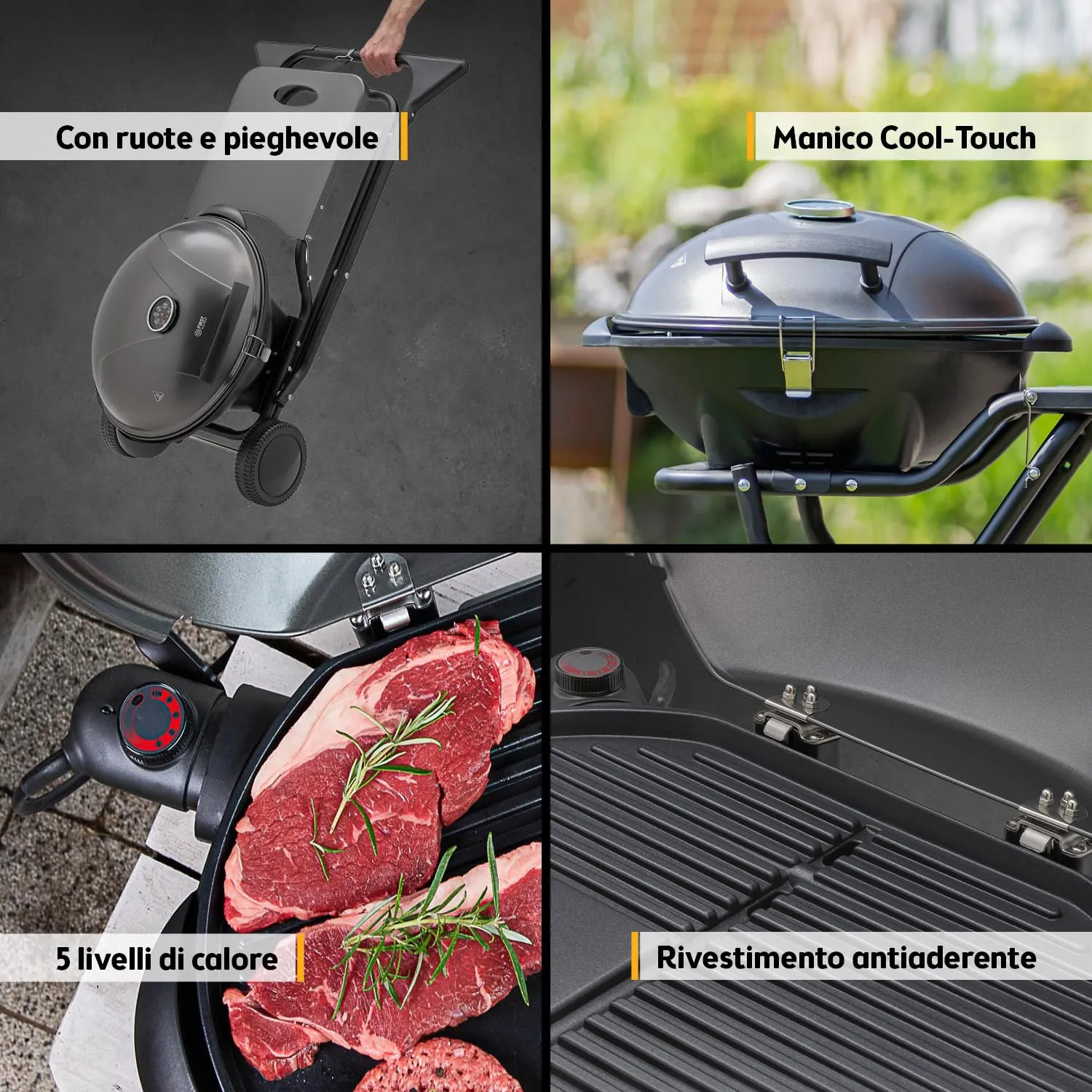 First Austria 2in1 barbecue elettrico 2400W coperchio