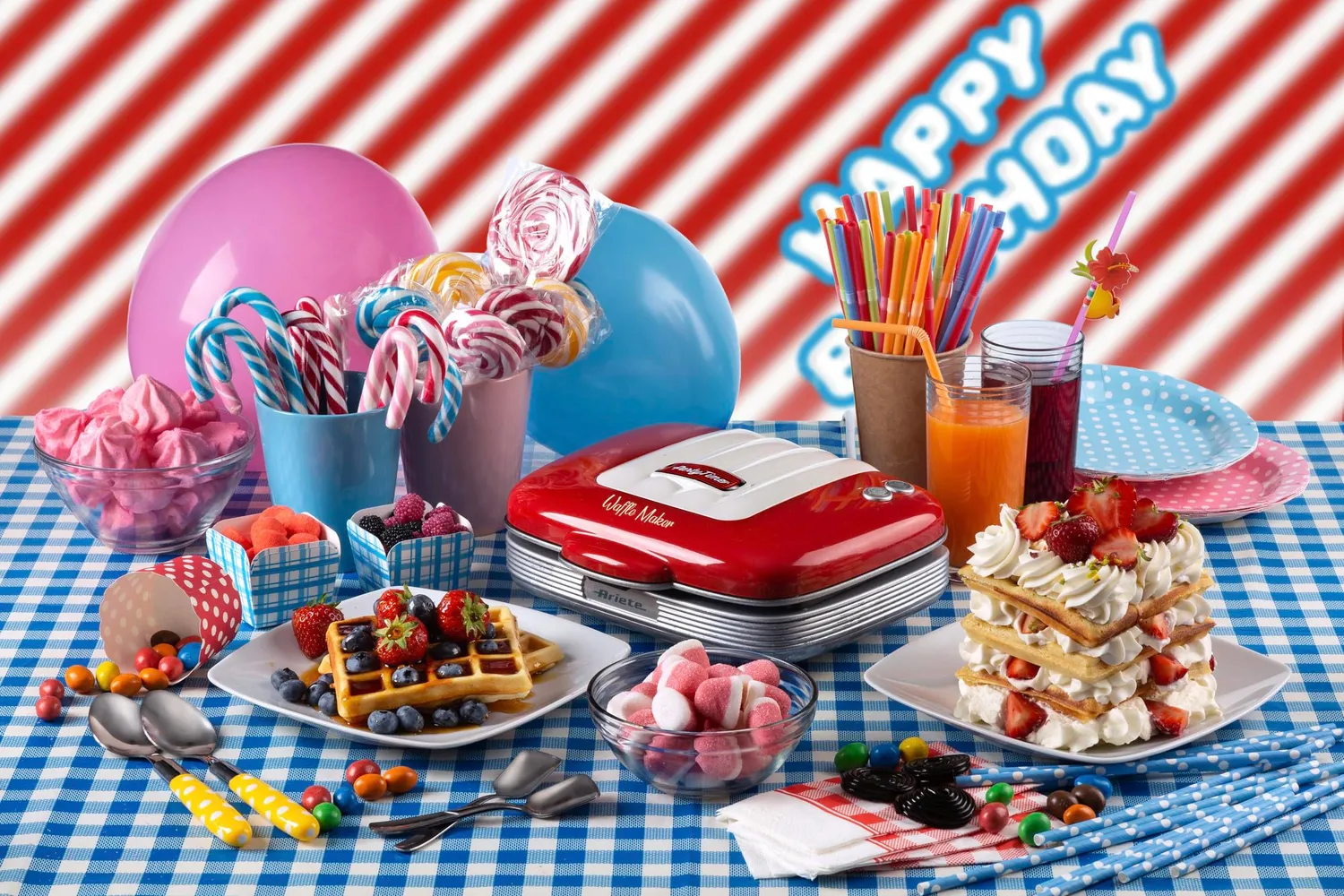 Ariete Party Time 1973 Piastra Waffle Rossa 700W Antiaderente