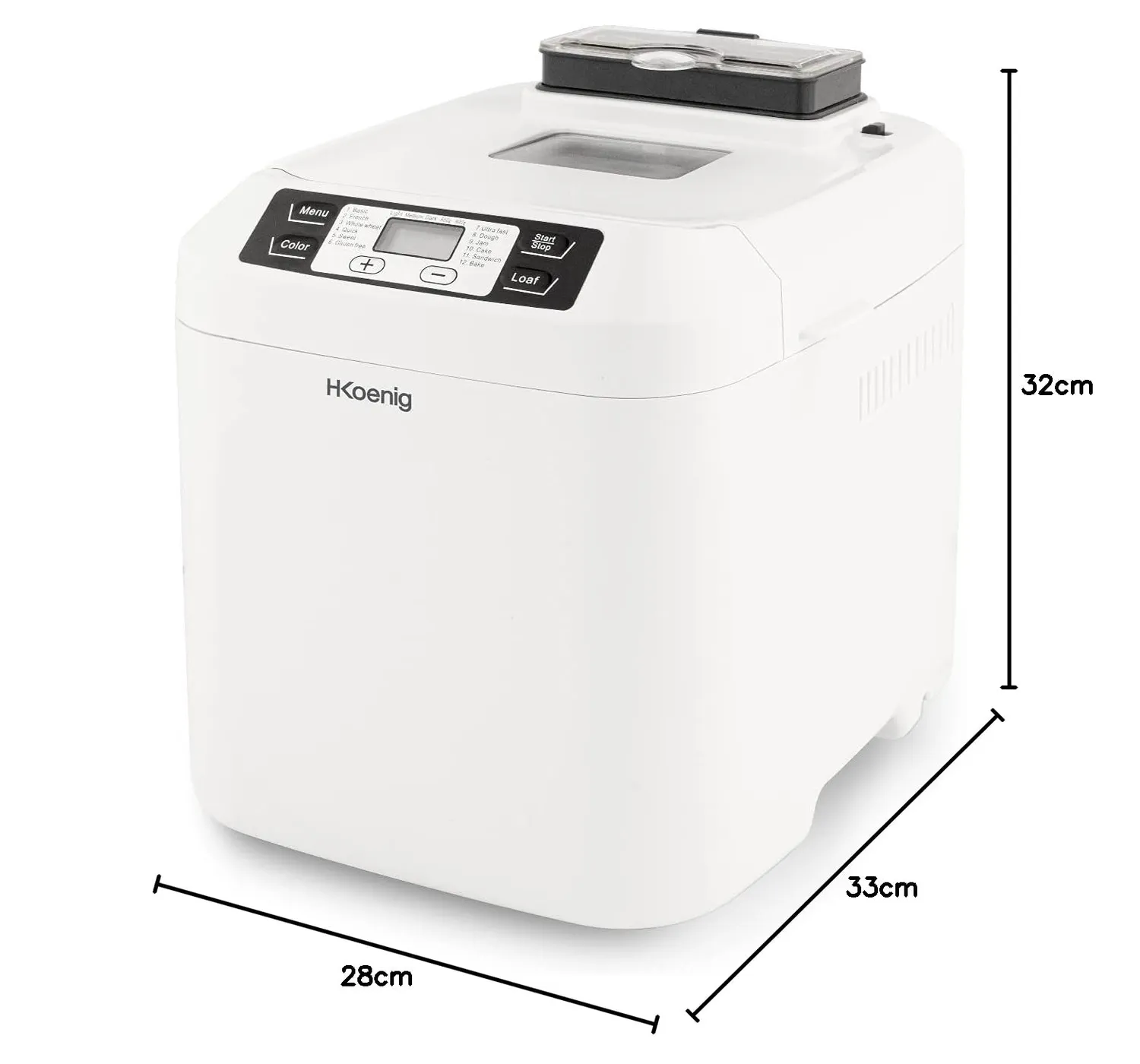 H.Koenig BAKE340 Macchina Pane 800g 12 Programmi 550W