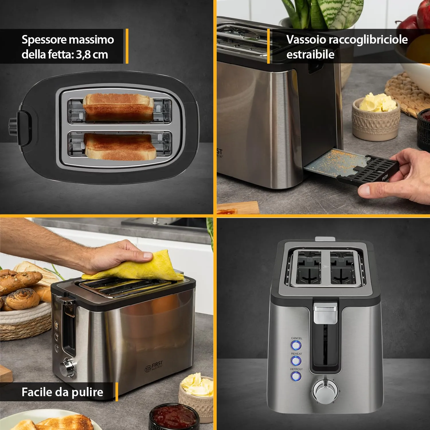First Austria Tostapane 2 Fette Acciaio Inox 800W