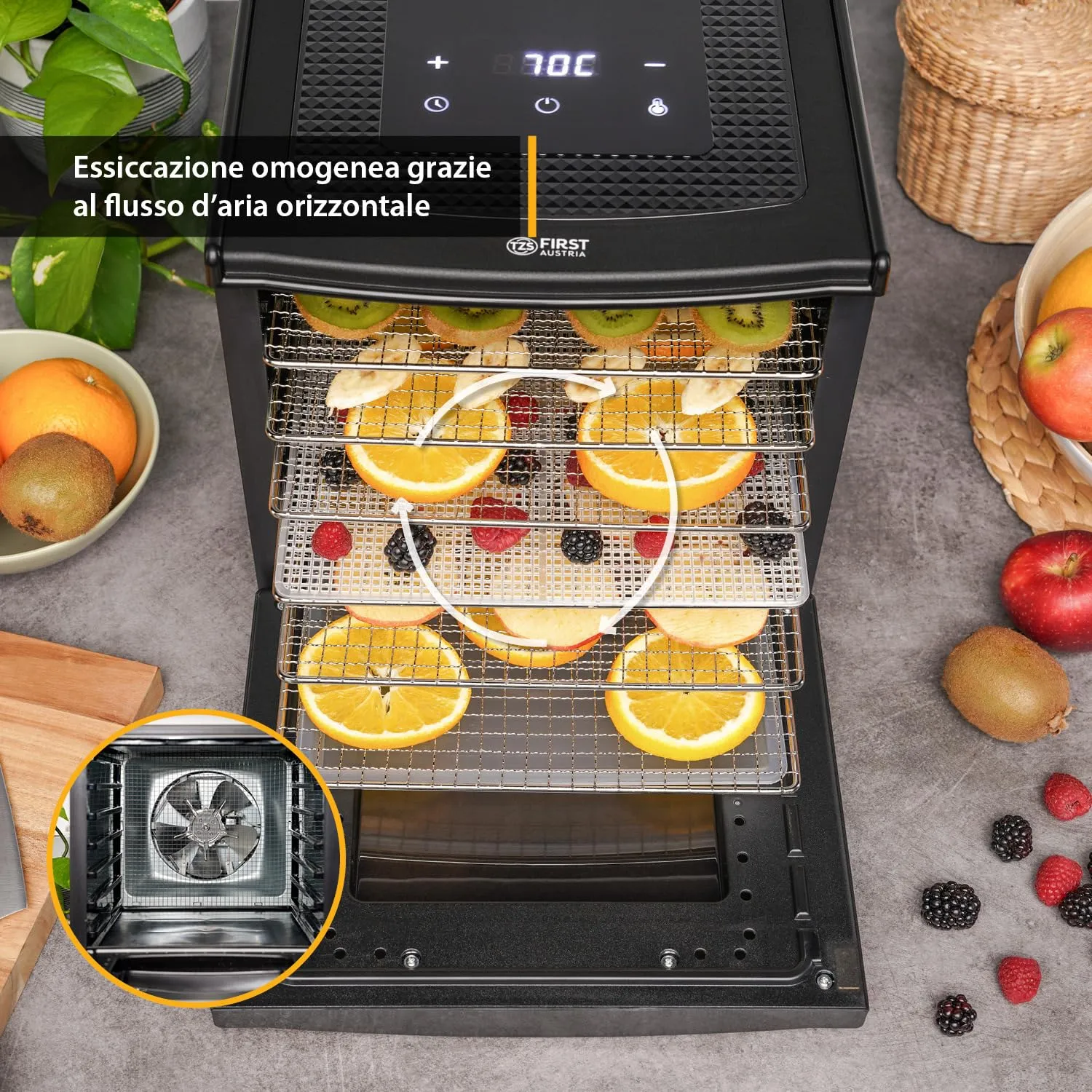 First Austria Essiccatore Digitale 6 Ripiani Inox 35-70°C