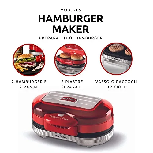 Ariete Party Time 205 piastra hamburger 2 posti rossa 1200W