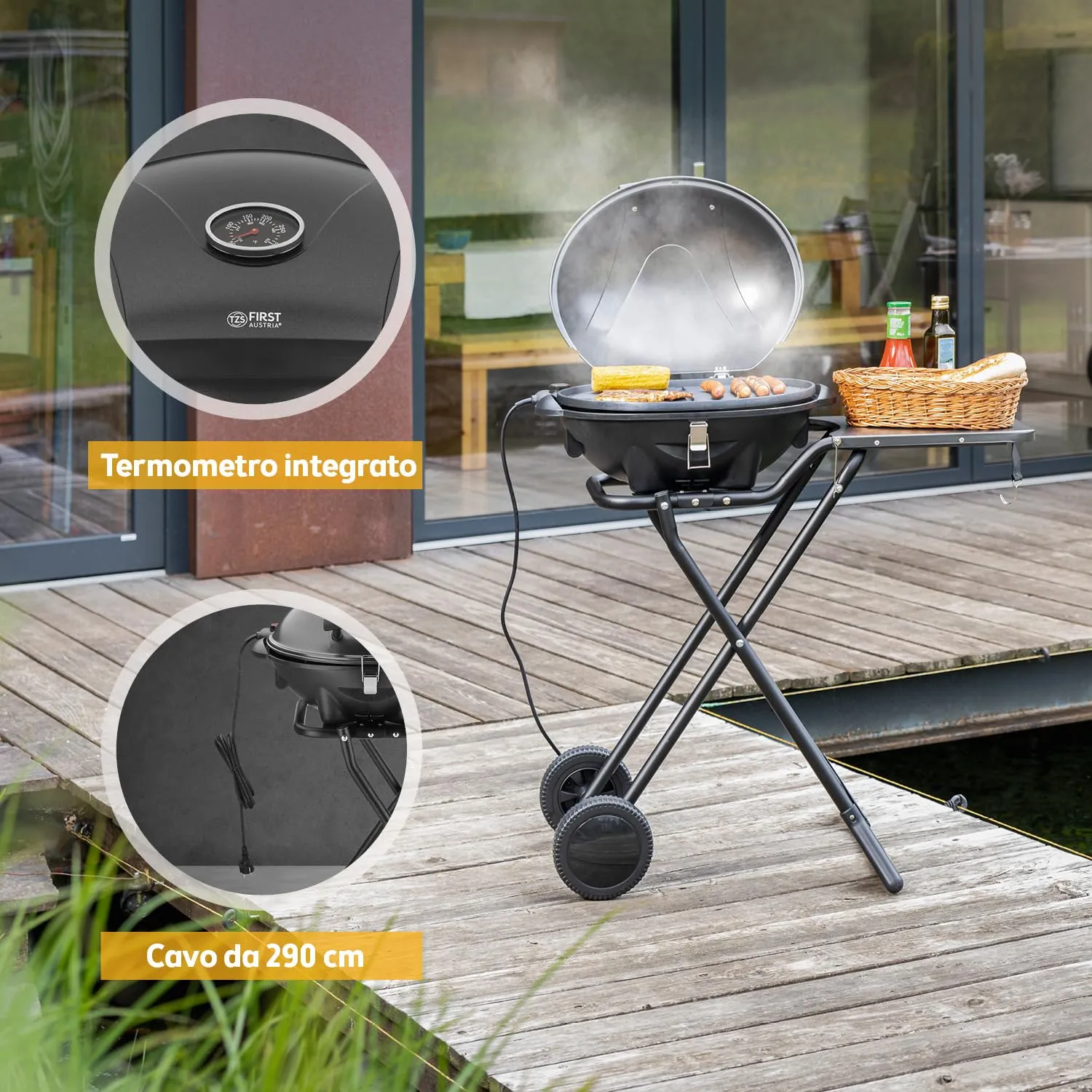 First Austria 2in1 barbecue elettrico 2400W coperchio