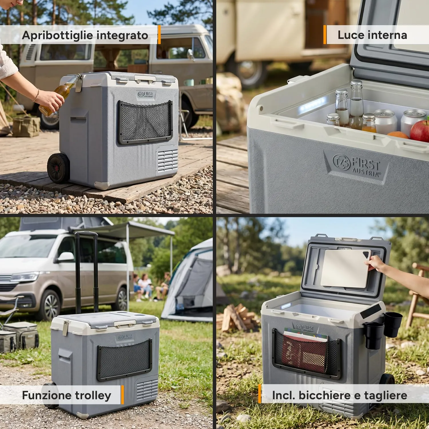 First Austria Frigo a Compressore Portatile 50L Grigio -20°C