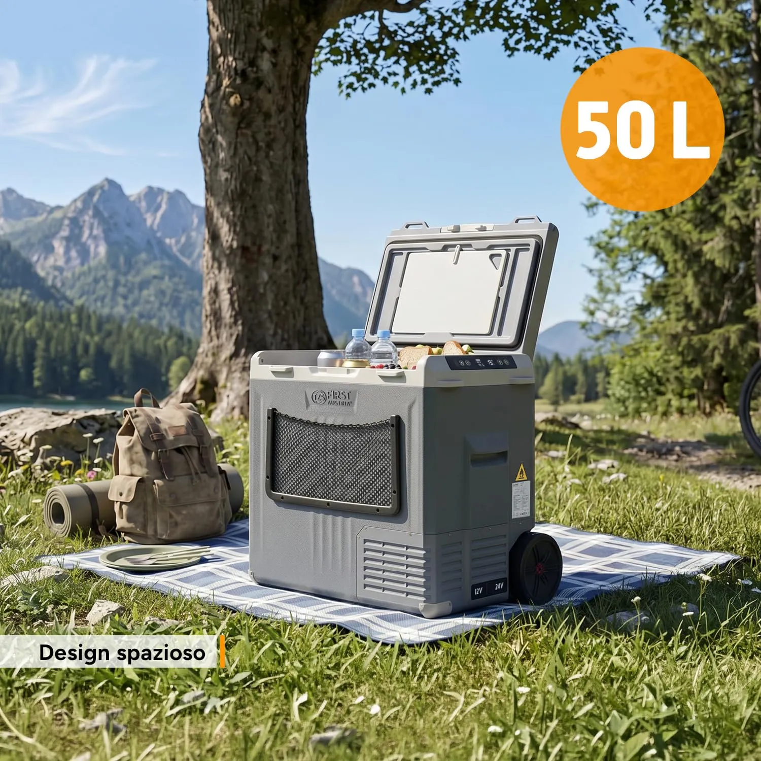 First Austria Frigo a Compressore Portatile 50L Grigio -20°C