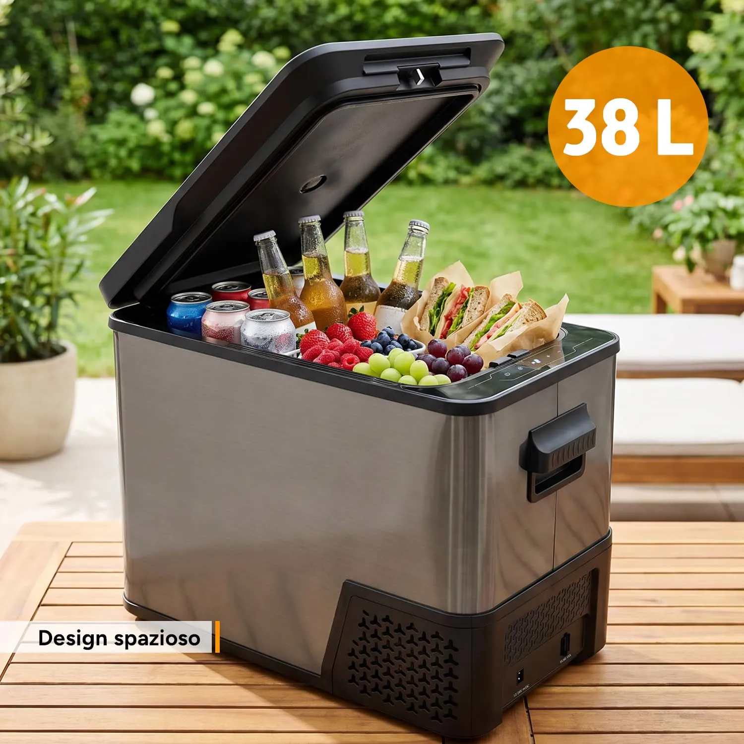 First Austria TZS Frigo a Compressore Portatile 38L Dark Steel -20°C