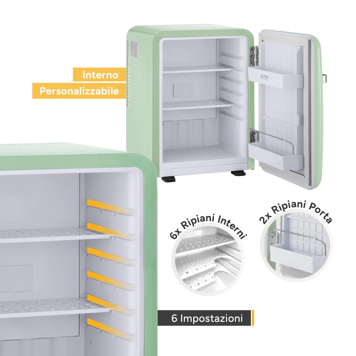 First Austria minifrigo retrò 40L verde chiaro silenzioso