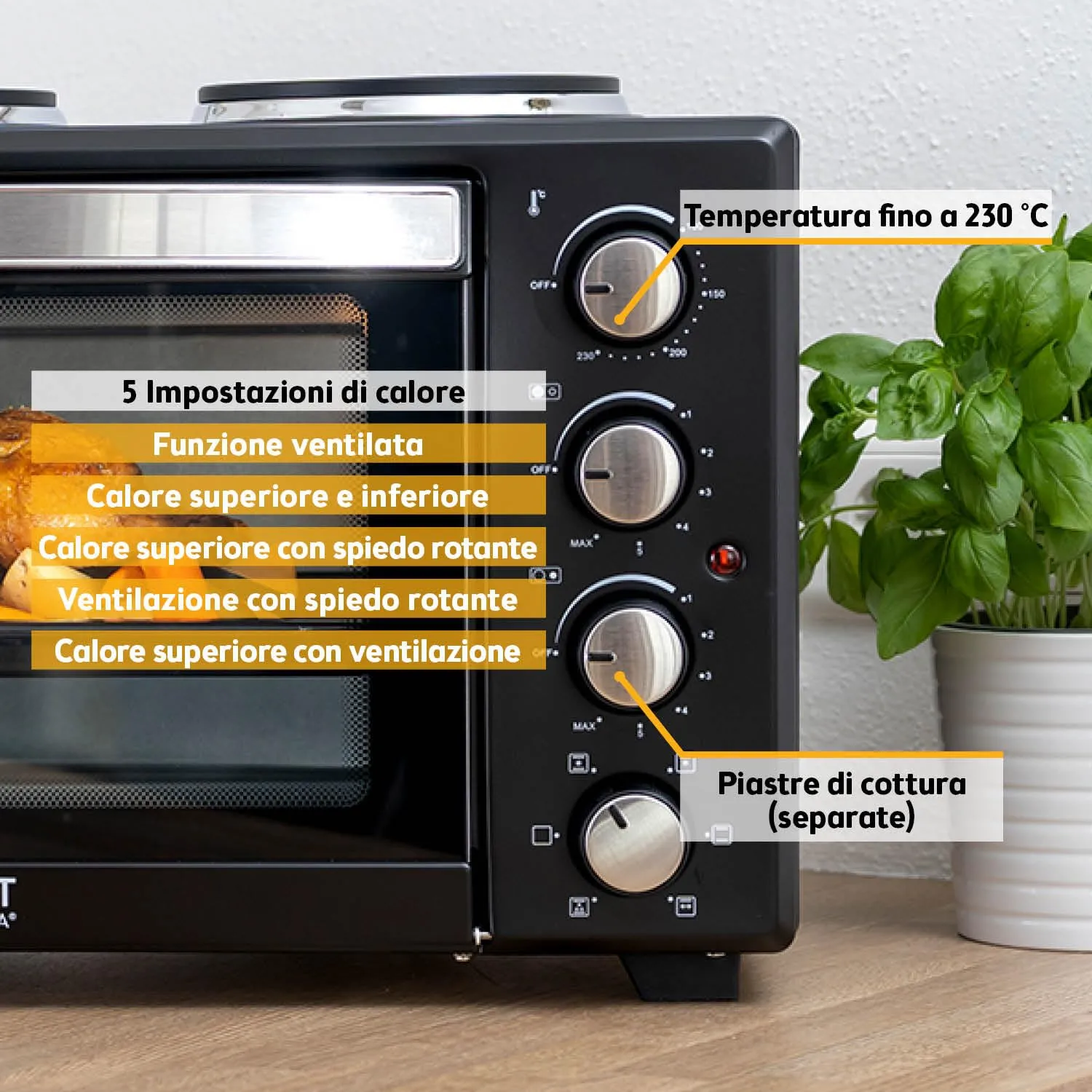 First Austria 30L mini forno con fornelli spiedo 3200W