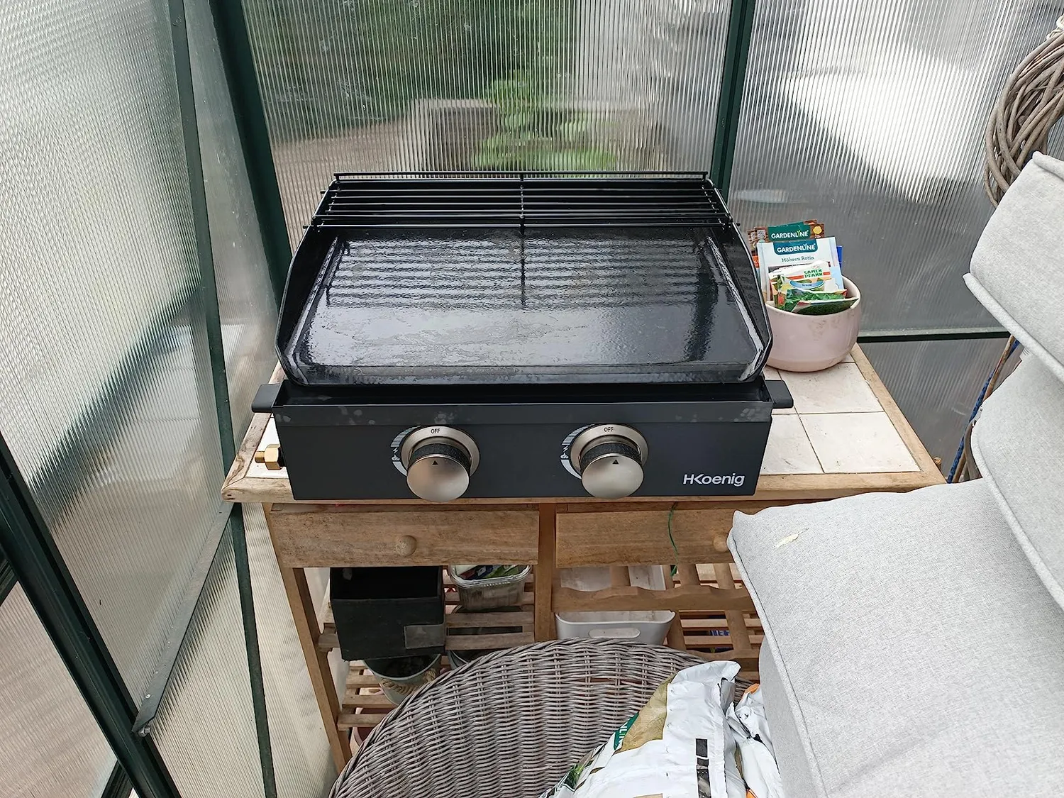 Koenig PLX1022 plancha a gas 2 fuochi nera 350°