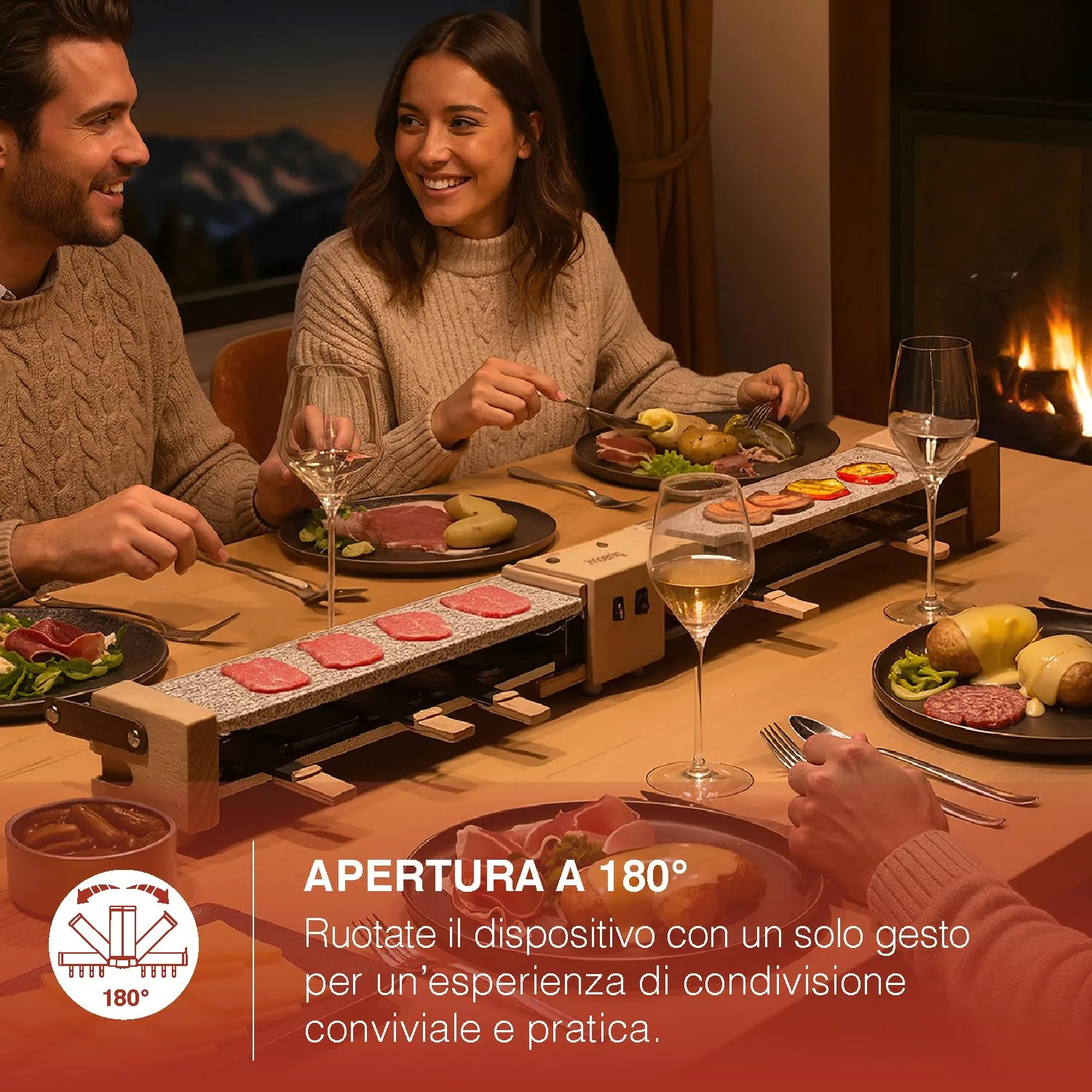 H.Koenig WOD362 Raclette 8 Persone Pietra Granito 1400W