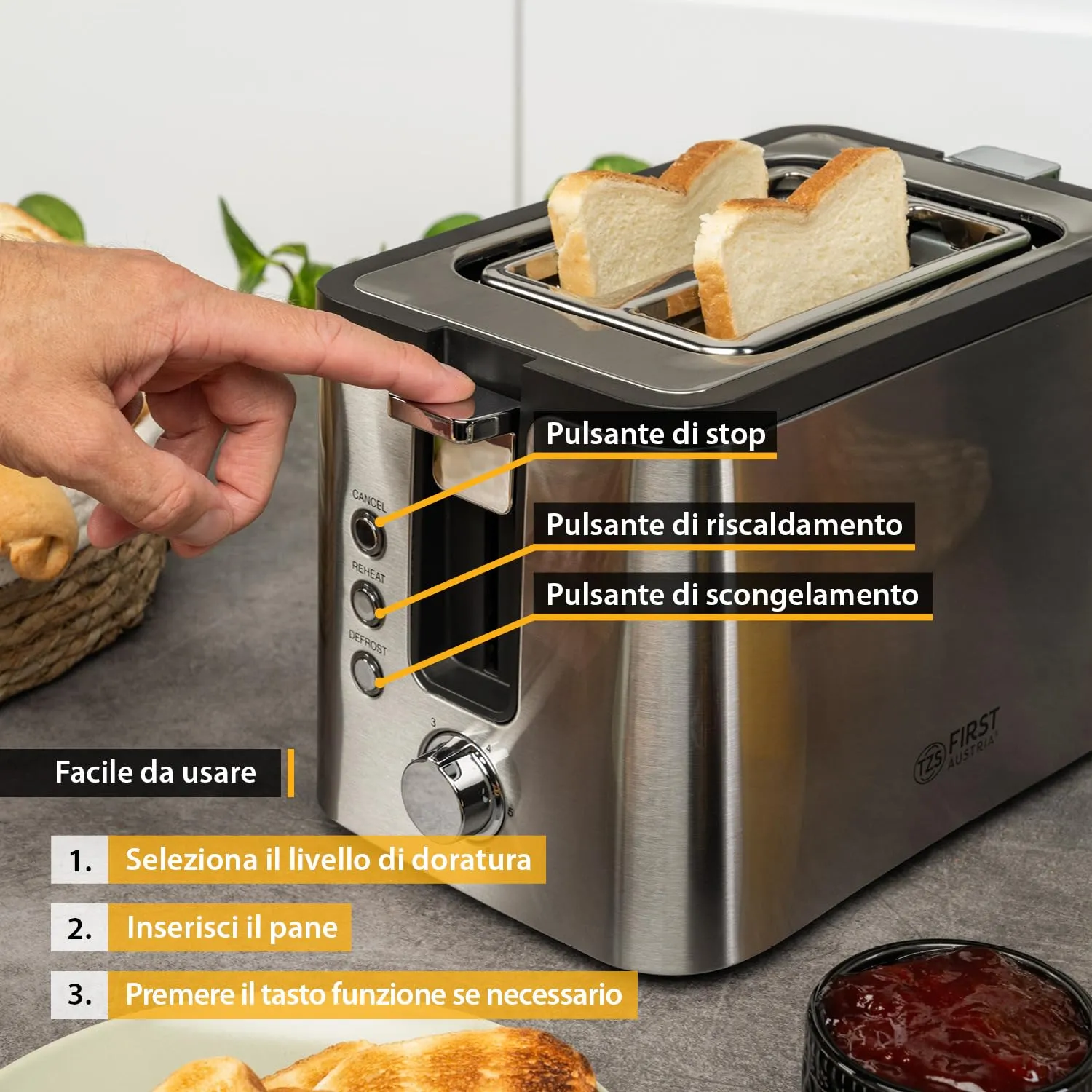 First Austria Tostapane 2 Fette Acciaio Inox 800W