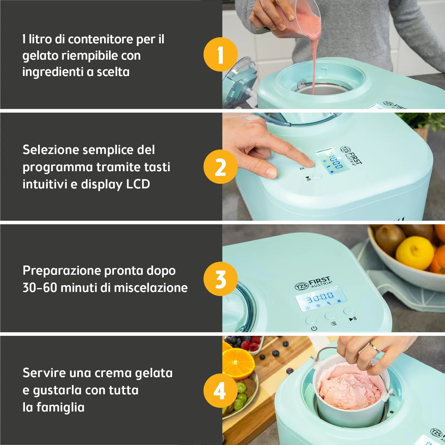 First Austria gelatiera 1L compressore menta yogurt