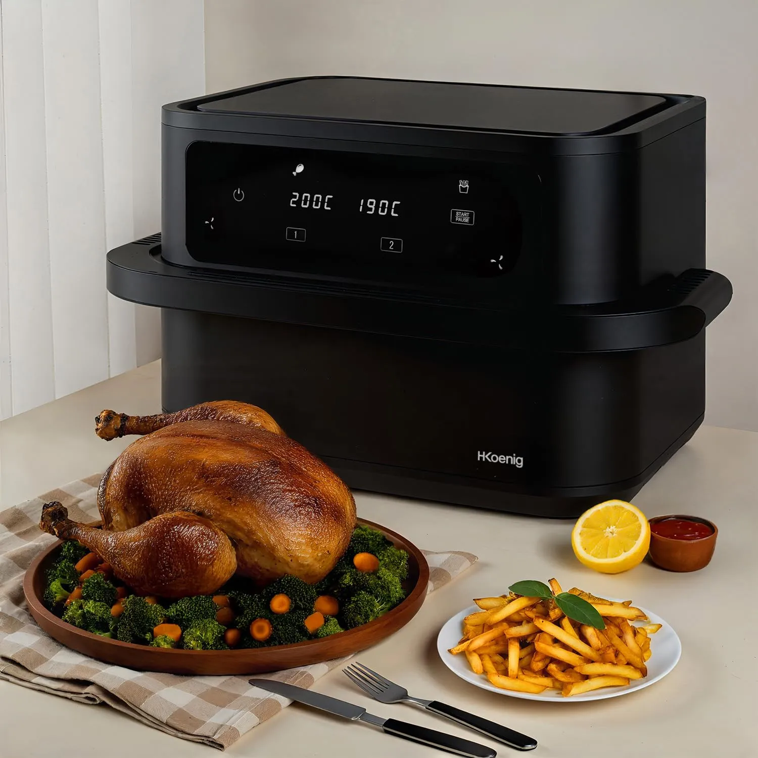 H.Koenig FRY960 Air Fryer 10L Doppia 5+5L 2400W