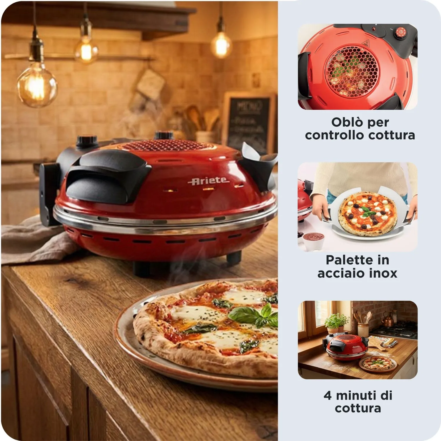 Ariete 928 forno pizza con oblo pietra 400 gradi rosso